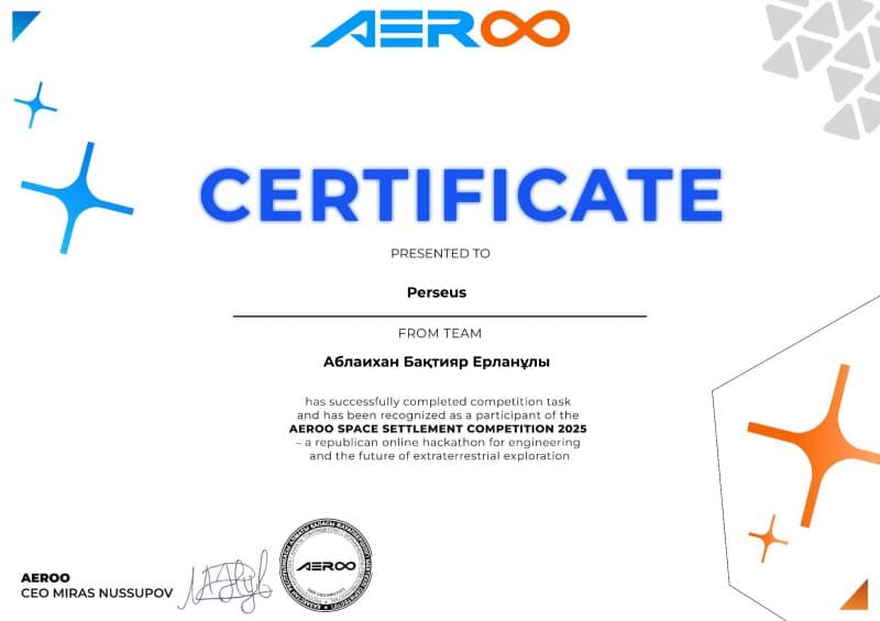 Participant certificate, team Perseus